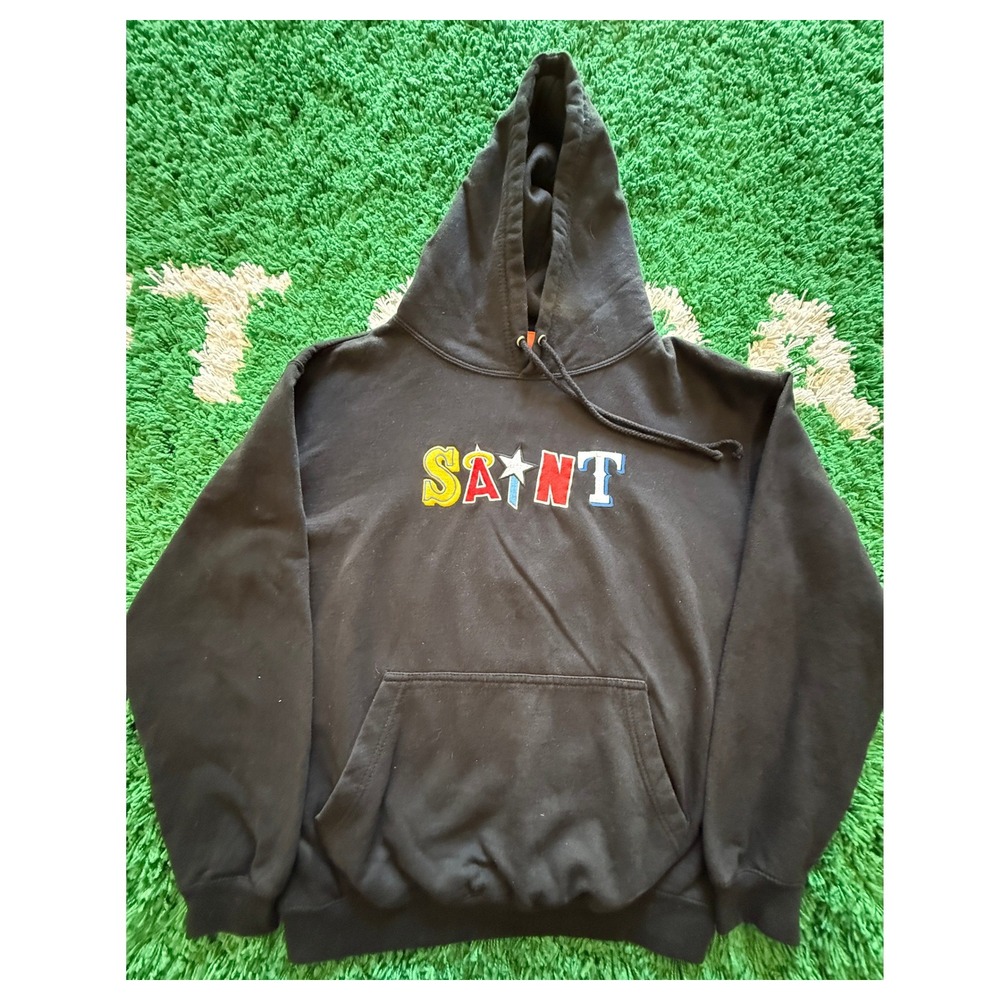 Saint Michael Hoodie Mens M Black Good Ghost Halo Embroidered Logo Made in USA